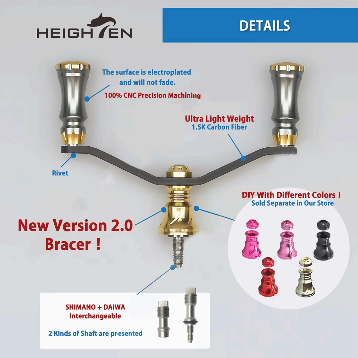 HEIGHTEN Carrete de carbono giratorio, mango de 90mm para Shimano Daiwa - imagen 4