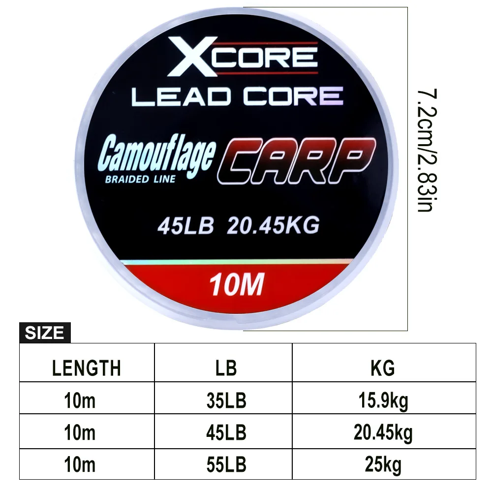 FTK-Línea de plomo para pesca de carpa, líder de 10m, 45/55LB, efecto de hierba de camuflaje para aparejos de pelo de carpa, línea de aparejos de pesca - imagen 4