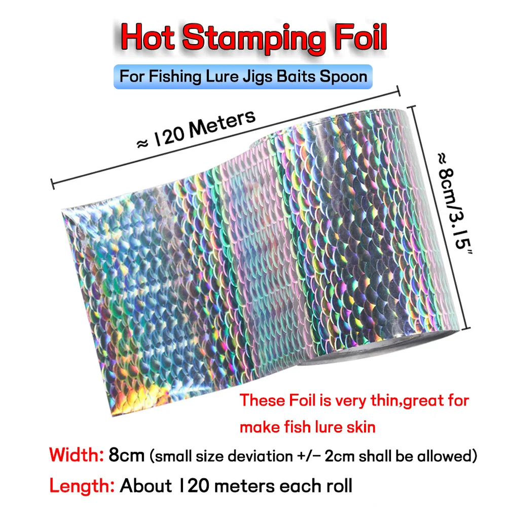 Elllv-rollo de 8cm x 120 m/rollo de papel holográfico para estampar en caliente, señuelo de pescado, Material de piel para señuelos duros, cuchara, cebo, transferencia térmica - imagen 3