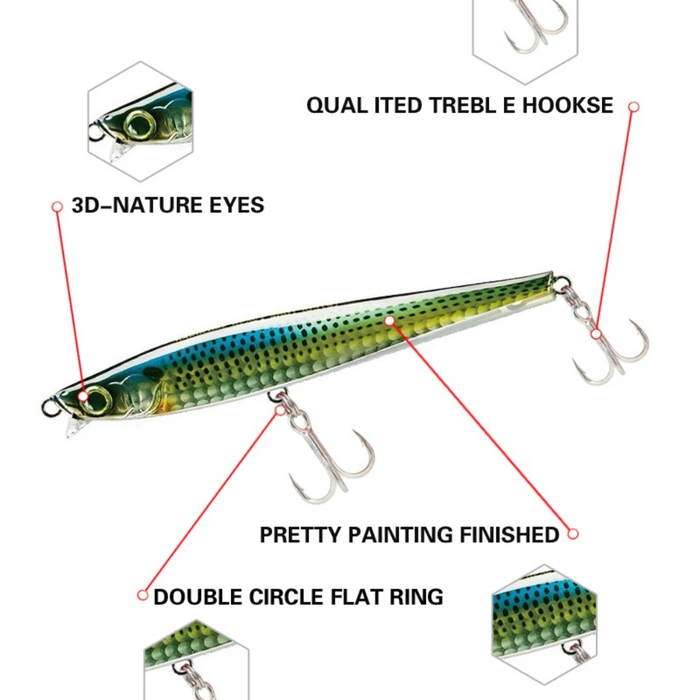 1 unidad de 95mm 40g Wobbler que se hunde señuelo Stickbait Minnow señuelo de pesca rodante flotante lápiz señuelo aparejos de pesca para pesca de lubina - imagen 4