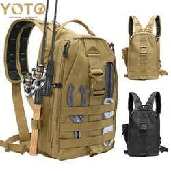 Mochila de equipo de pesca YOTO con bolsillo organizador de caña y almacenamiento de equipo, almacenamiento de hombro de pesca impermeable al aire libre ligero