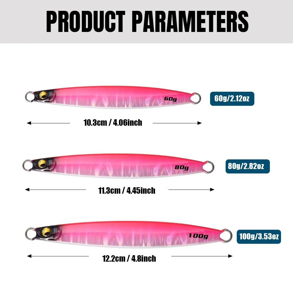 JIGGING PRO 60g 80g 100g Slash Beat plantilla de Metal agua salada señuelo de Jigging Vertical plantillas de pesca luminosas aparejos de pesca - imagen 3