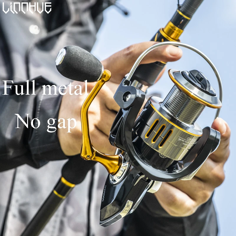 LINNHUE-carrete de pesca GW1000-7000, 8kg de arrastre máximo, cuerpo de carrete de Metal, mango de agua salada, carrete giratorio para pesca de lubina - imagen 2
