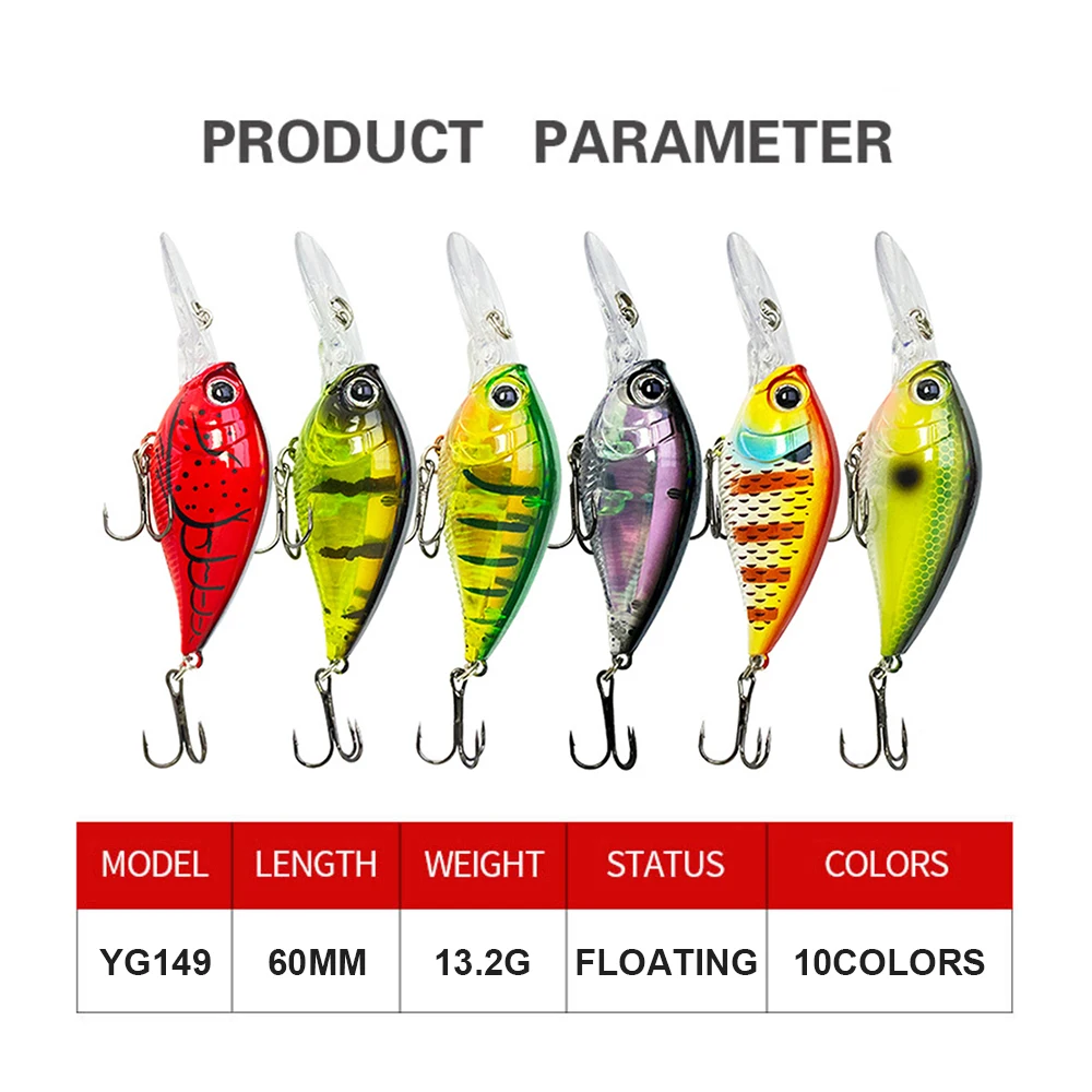 Señuelos de Pesca flotantes Crankbait Wobbler, cebo duro Artificial para buceo profundo, labios largos, agua de mar, Grouper YG149, 6cm, 13,2g - imagen 4