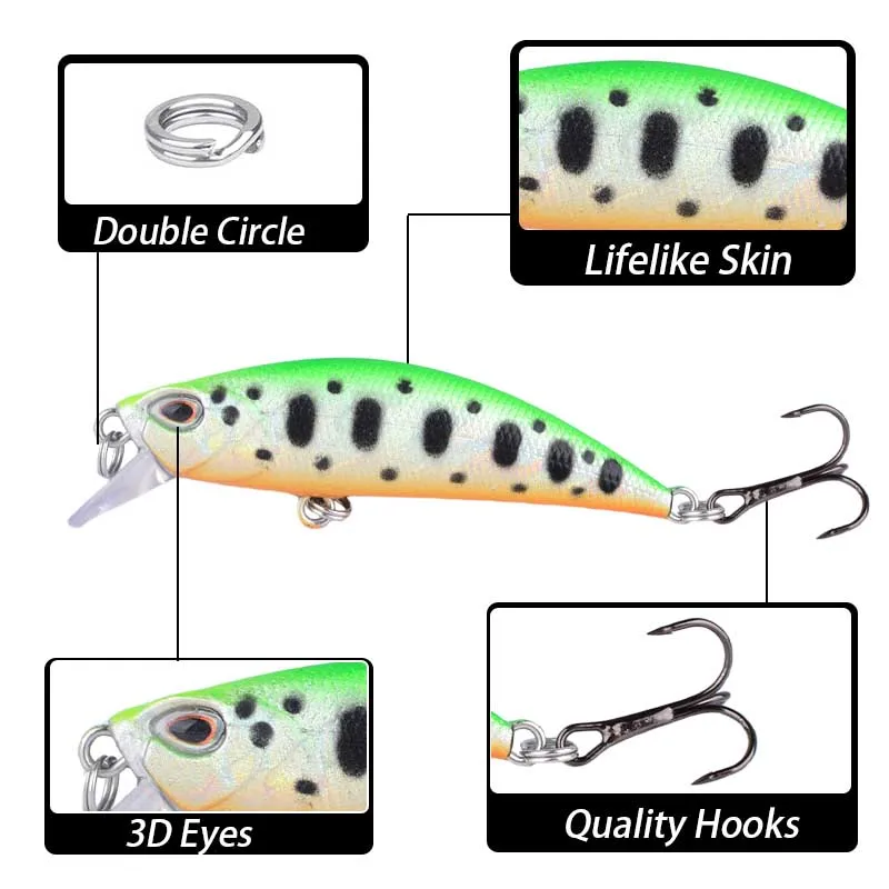 Señuelo de pesca de pececillo que se hunde, cebos duros artificiales, Crankbait, Wobblers, trucha, lubina, 15 Uds. - imagen 4