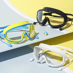 Gafas de natación de silicona para hombre y mujer, lentes de natación con marco grande y tapones para los oídos, profesionales, antiniebla, HD, accesorios de natación