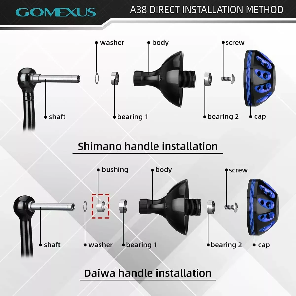 Perilla de alimentación de aluminio GOMEXUS de 38mm para carrete giratorio Shimano Stradic Ci4 + Daiwa Saltist 2500 3000 4000 Tatula BLAST Caldia LT - imagen 3