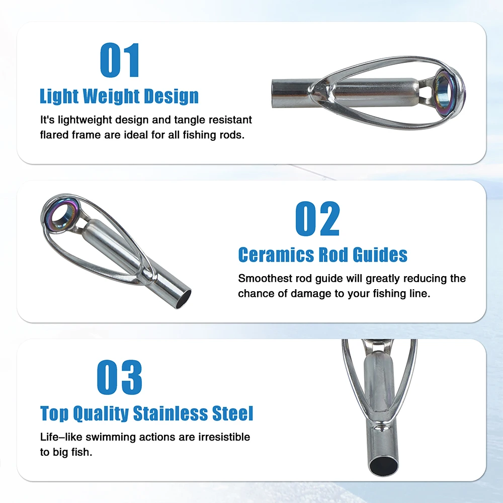 Kit de reparación guías punta caña pescar, marcos acero inoxidable DIY, anillo cerámica, herramienta aparejos fundición giratoria, 7 Uds./14 Uds - imagen 3