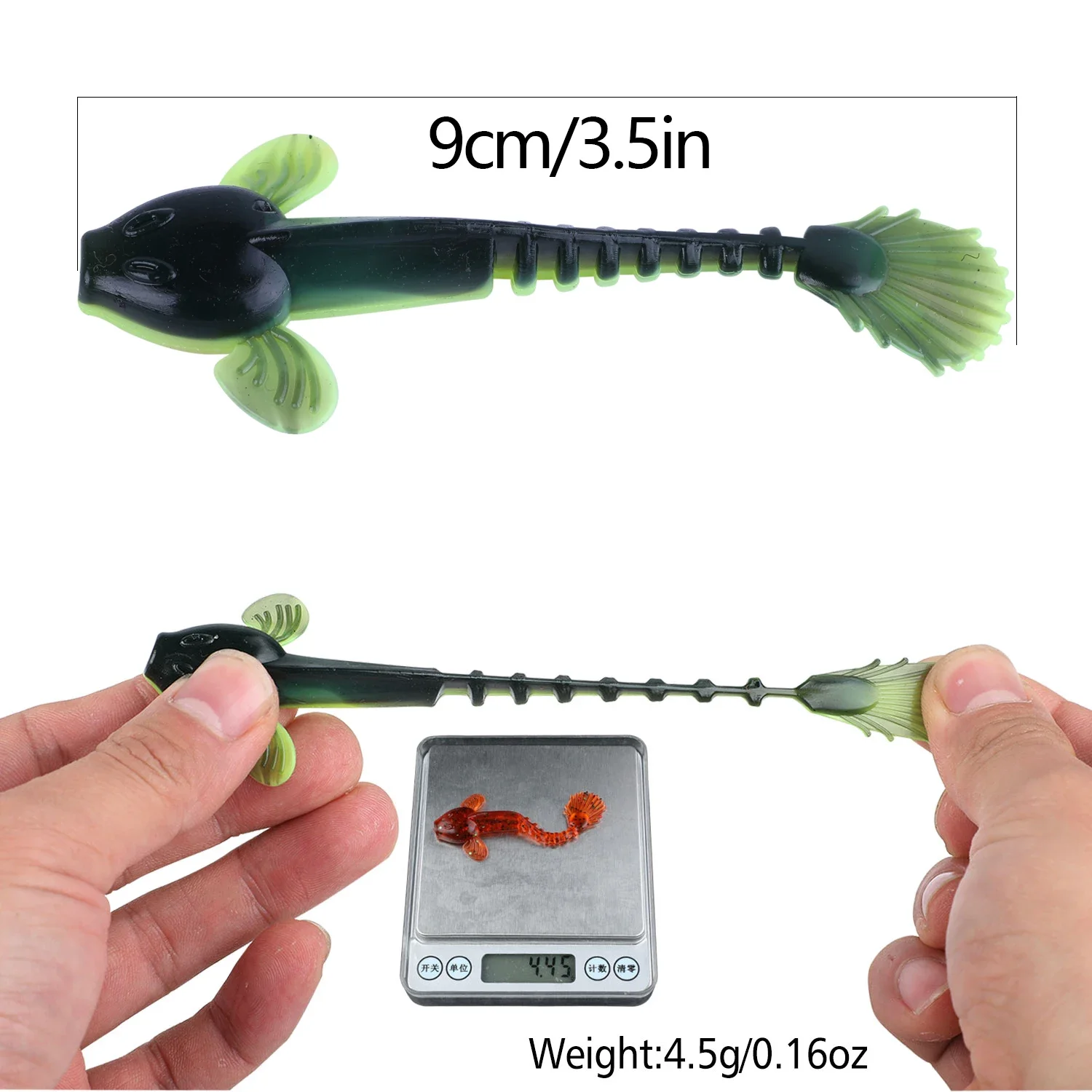 Sougayilang-señuelo suave de 4,5g, 3,5 pulgadas, 90mm, 12 unids/lote, juego de señuelos de pesca Swimbait, gusano de cola, cebos de pesca de agua salada/dulce - imagen 5