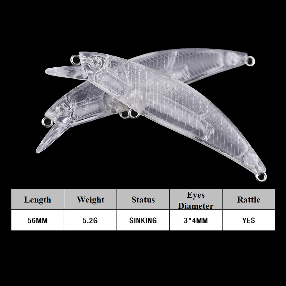 Chan'sHuang-Cebo en blanco 20 piezas sin pintar, sonajero de hundimiento de 5,6 cm/5,2g, Wobbler Minnow, aparejos de señuelo de pesca artificiales hechos a mano - imagen 2