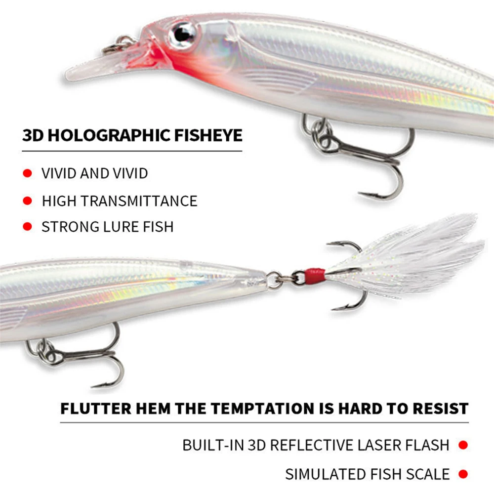 Señuelo de pesca de 9,5 cm y 13g, cebo duro Artificial de pluma láser flotante, bola de acero integrada, Jerkbait para trucha y lubina - imagen 5