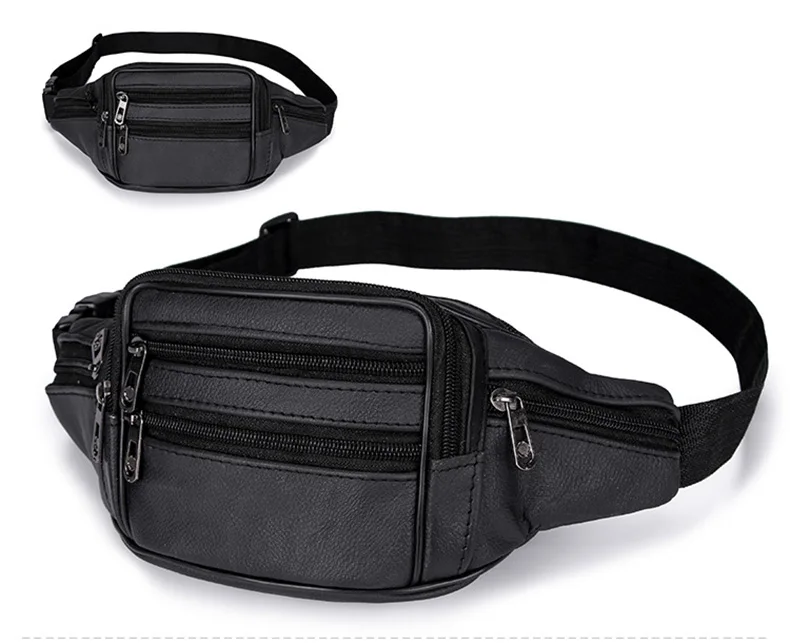 Bolsa de cintura negra elegante con múltiples compartimentos con cremallera para conveniencia y estilo