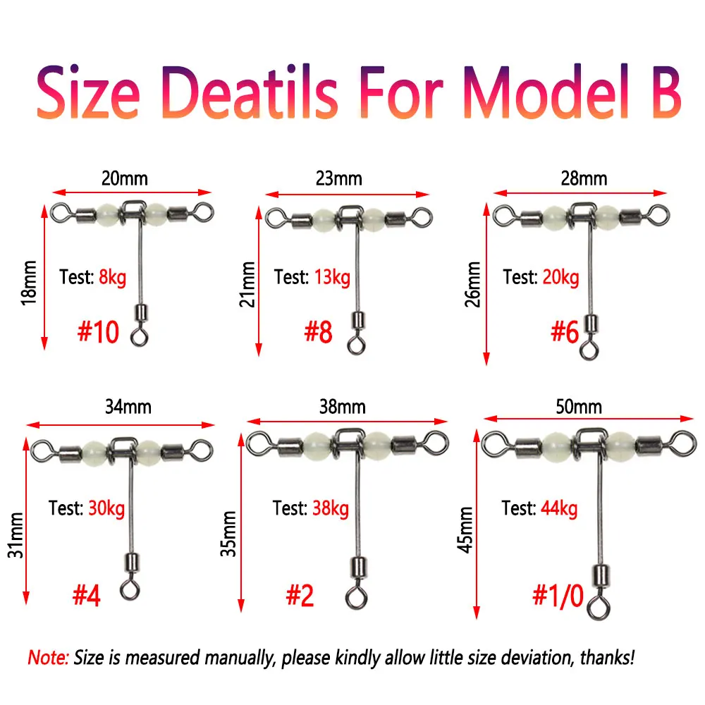 Bimoo10uds. Eslabones de pesca en forma de T con cuentas luminosas, línea cruzada, giratorio de 3 vías, Conector de aparejos de pesca de señuelo - imagen 5