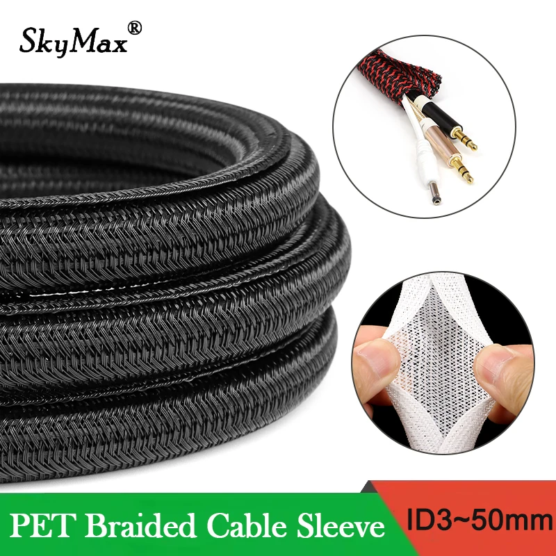 1 ~ 20m Flexible auto cerrado 3 ~ 50mm PET trenzado Cable expandible manga aislante envoltura tubo Split Cable organizador línea Protector