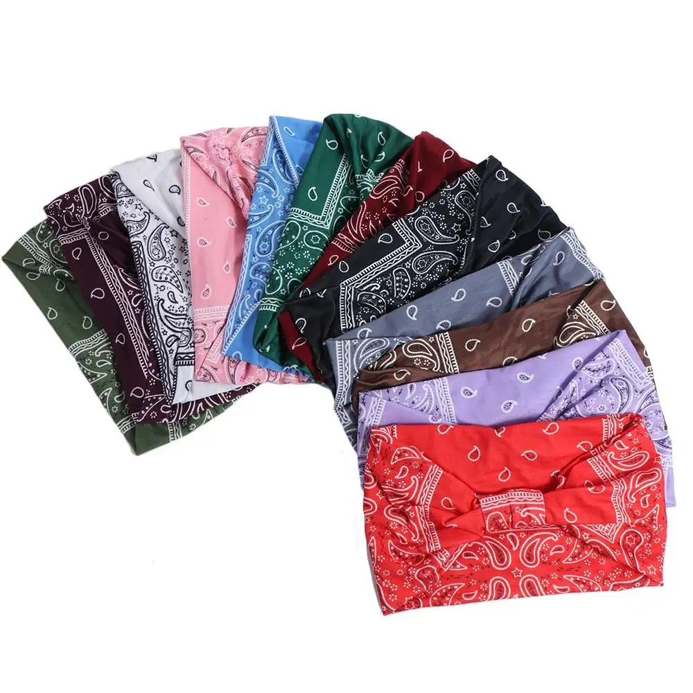 Turbantes con nudo bohemio y estampado de anacardo, diadema elástica para Yoga con borde ancho, diadema cruzada colorida Unisex para niñas y mujeres - imagen 2