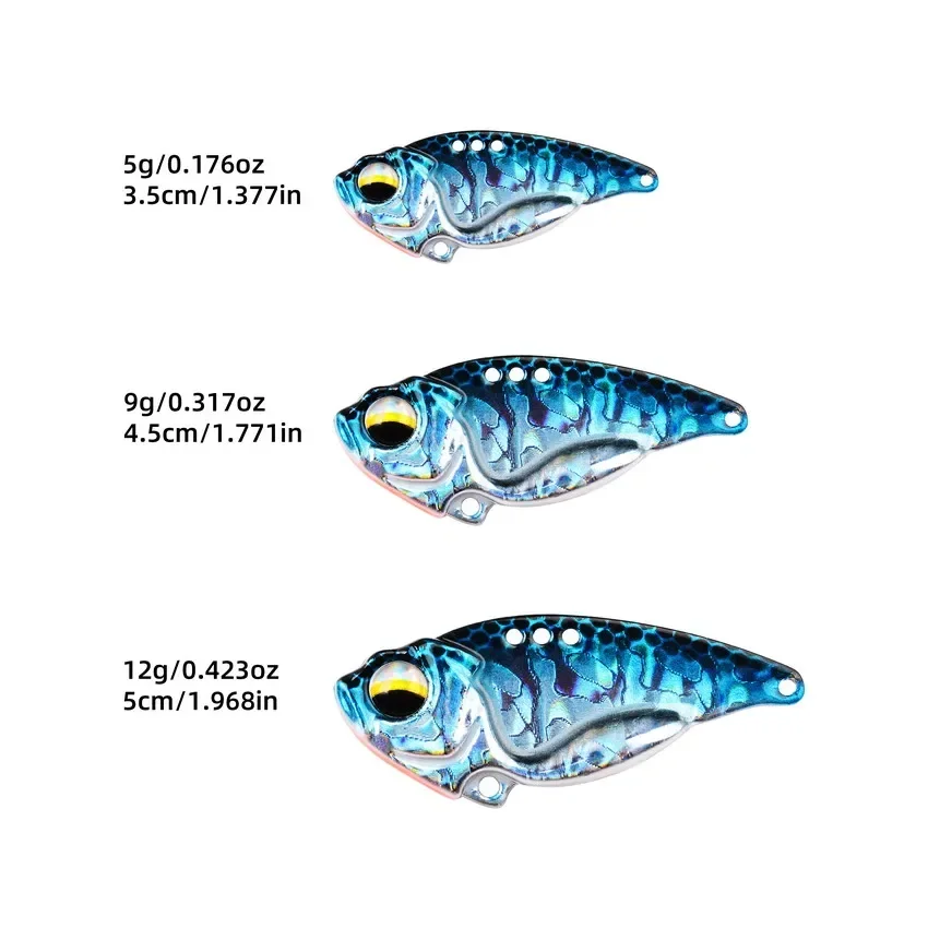 VIB-señuelo de Pesca de 5g, 9g, 12g, plantilla de Metal que se hunde, hoja fundida, gancho triple, cuchara giratoria, vibración, aparejos giratorios, cebo duro Wobbler - imagen 3