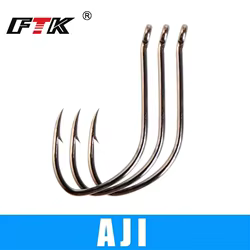 FTK7-10PCS AJI Juego de anzuelos de pesca de acero rico en carbono, anzuelo de carpa individual anillado para bagre 2-14 #   Anzuelo de carpa con púas y ojo