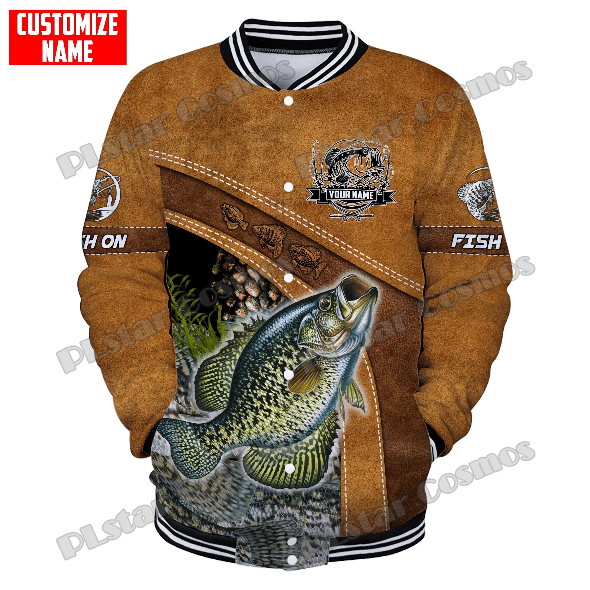 Chaqueta Bomber de pesca de lubina a rayas con nombre personalizado impreso en 3D para hombre, chaqueta de béisbol cálida informal Unisex para invierno FX19 - imagen 4