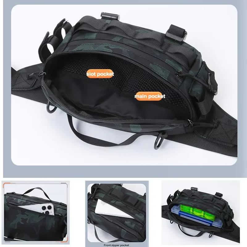 Bolso de pecho con señuelo de pesca, riñonera táctica Molle Camo, bolso de hombro para ciclismo al aire libre, escalada, viajes, senderismo - imagen 4