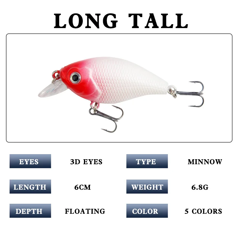 Mini Señuelos de Pesca Crankbait, 60mm, 6,8g, 5 piezas, Topwater, cebo duro Artificial, Minnow, Swimbait, Wobblers, juego de Señuelos de Pesca de carpa - imagen 3