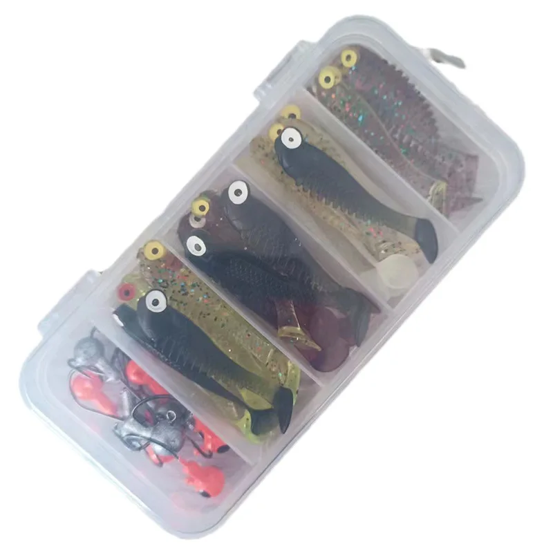 30 Uds señuelo de Pesca suave 5,5 cm T cola gusano 10 Uds anzuelo de cabeza de Jigging 3,5g plantilla de Metal Pesca de carpa Swimbait Kit de equipo cebo - imagen 5