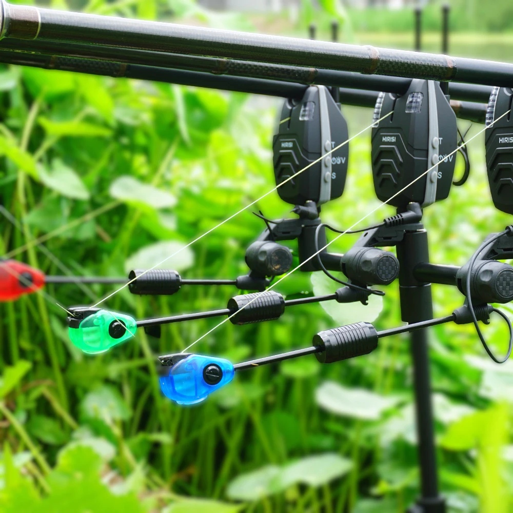 Hirisi 4 alarmas de picadura de pesca con luz LED y indicador de columpio – Equipo de pesca de carpa impermeable B2036 Accesorios de pesca - imagen 5