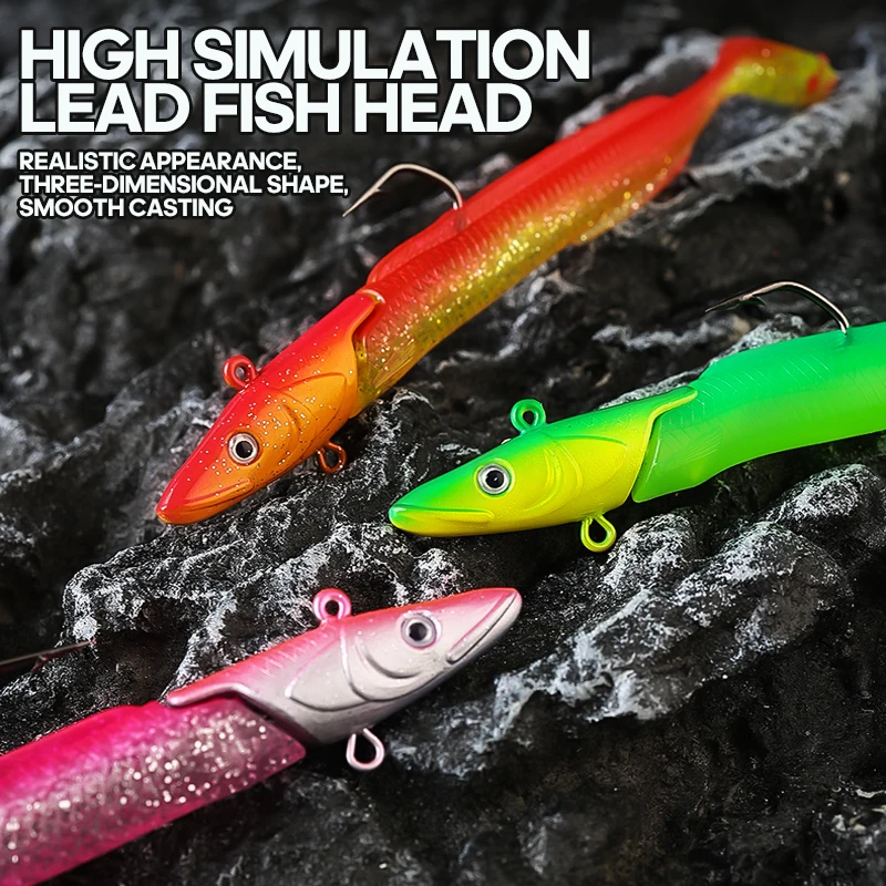 Juego de señuelos blandos de pesca, cola en T de Anguila luminosa, 12cm, 23g, cabeza de plomo de hundimiento lento, cebo de simulación Artificial para lubina/trucha - imagen 4