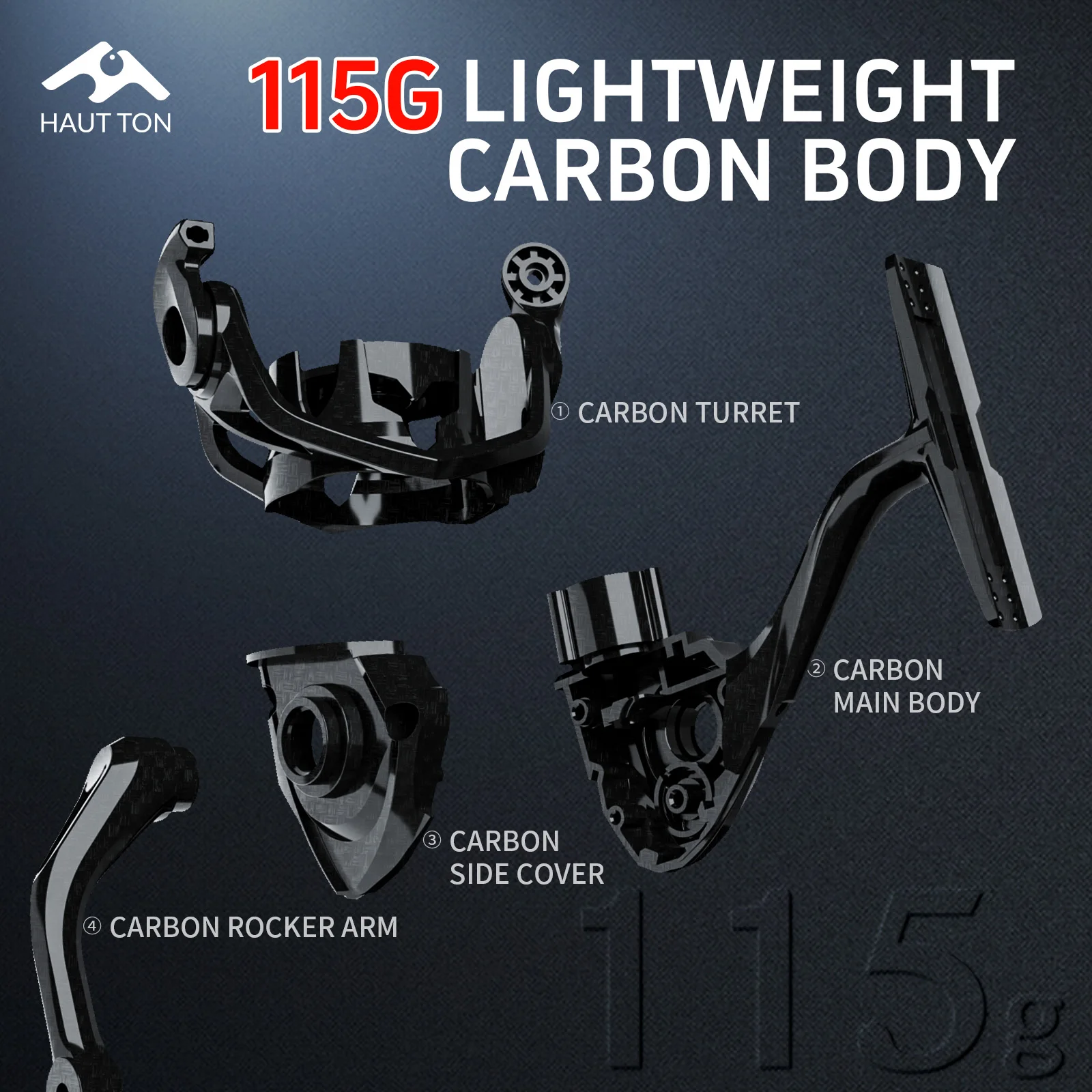 Carrete giratorio de pesca de fibra de carbono ultraligero negro, 5 + 1 rodamientos de bolas lisos, solo serie 1000 115 g, agitador atornillado - imagen 2