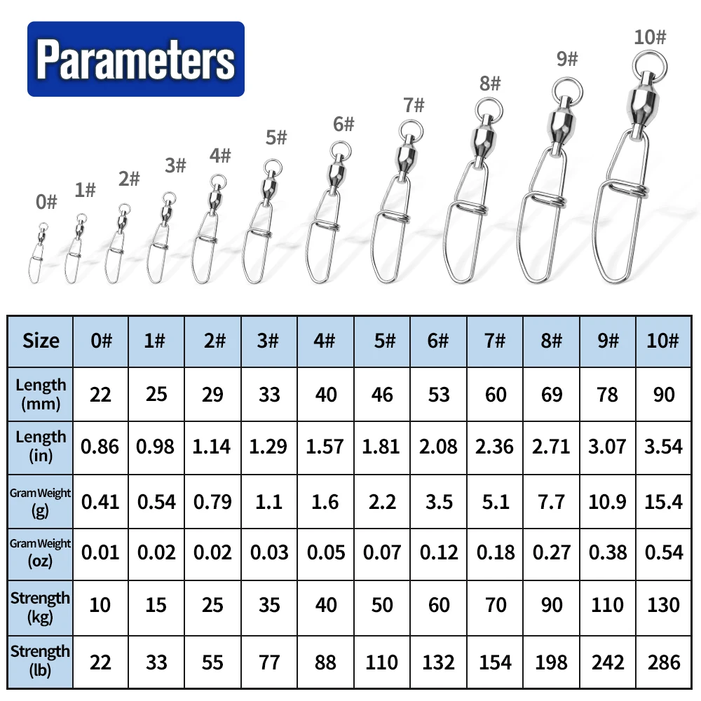 Proberos 20 piezas giratorios rodamiento de bolas de pesca Snap enclavamiento Snap conector giratorio de pesca de agua salada de acero inoxidable - imagen 2