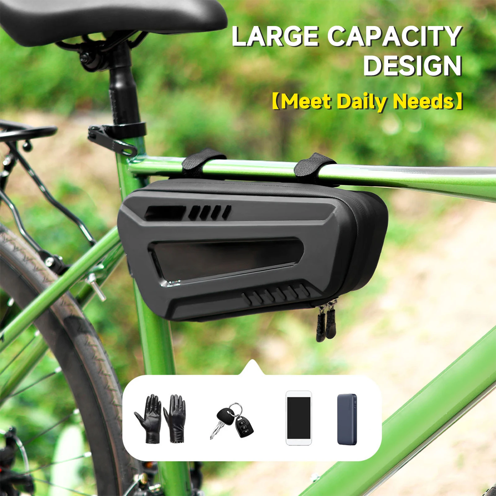 Bolsa triangular para cuadro de bicicleta Exterior duro para montar en montaña con almacenamiento de tubo superior y bolsa para cuadro triangular de bicicleta con fijación de tres puntos - imagen 3