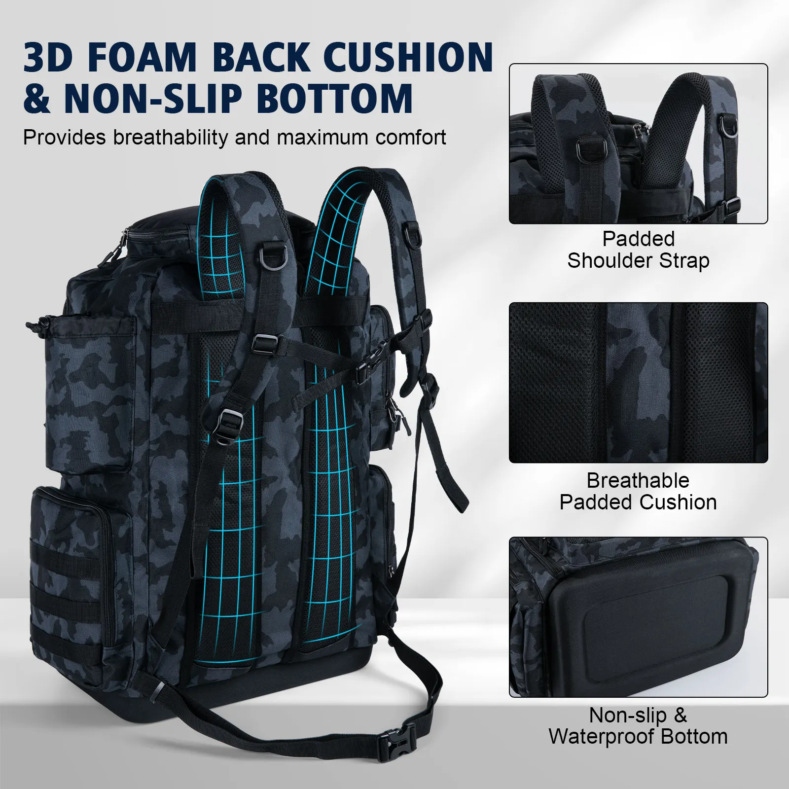 Goture-mochila de pesca multifuncional, bolsa de aparejos con soportes para caña, almacenamiento de equipo de pescado, bolsa para deportes al aire libre y acampada, 55x36x28cm - imagen 5