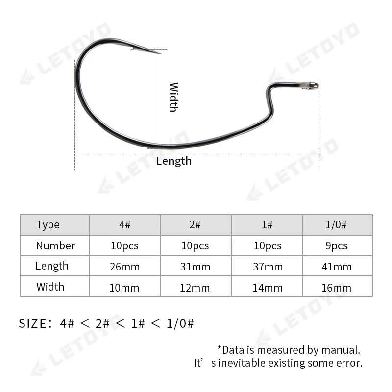LETOYO-anzuelos de gusano con púas, vástago compensado de alto carbono, huecos anchos, acero, agua salada, níquel negro, accesorios de pesca de carpa - imagen 4