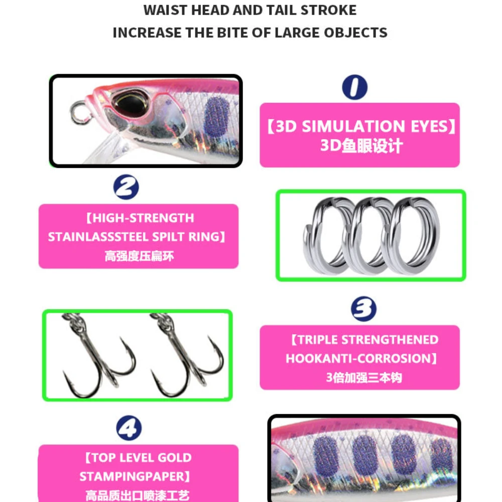 1 Uds 48mm 6,5g Mini suspensión Minnow Señuelos de Pesca cebo duro Artificial Pesca Wobbler para Lucio Jerkbait Swimbait Accesorios - imagen 4