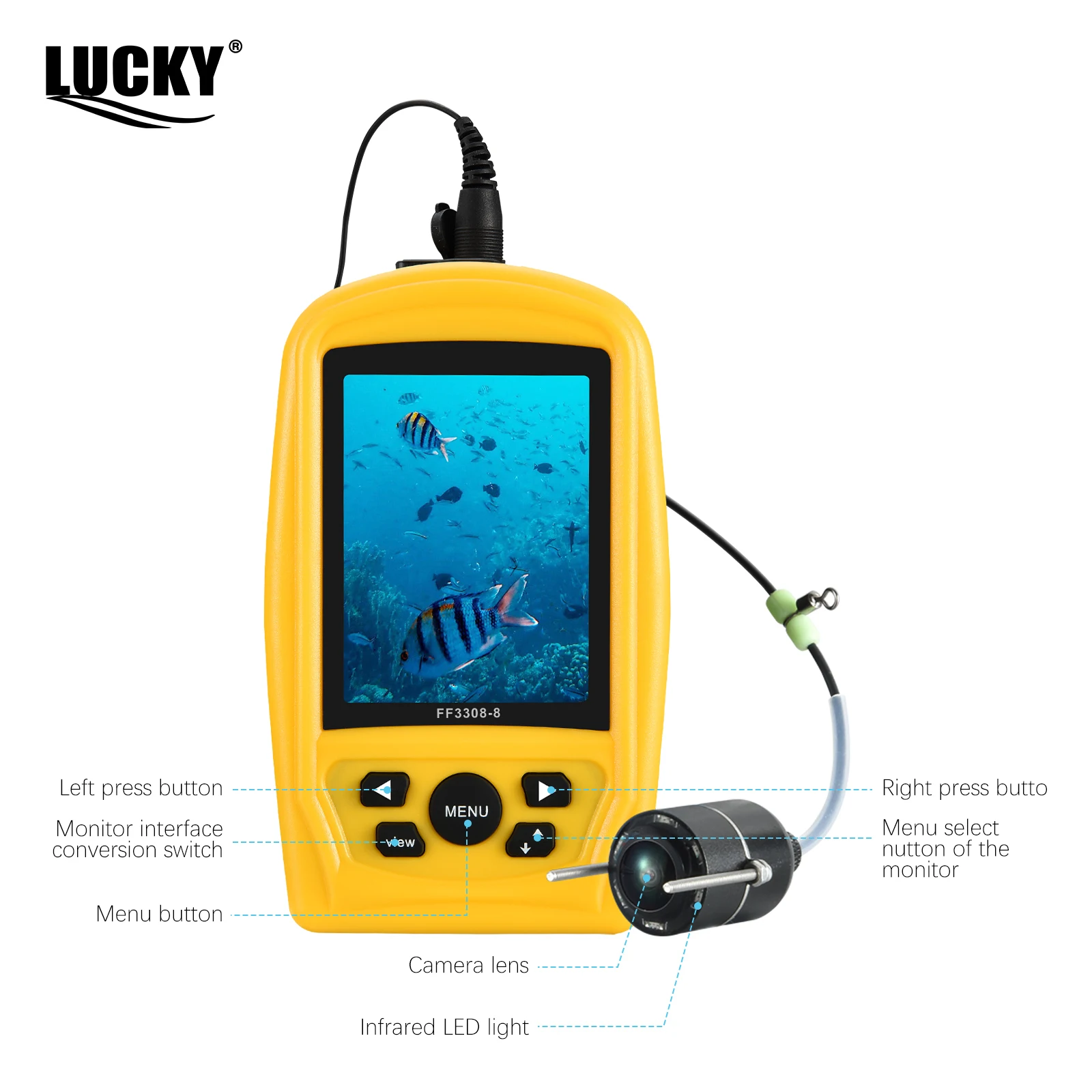 LUCKY-cámara de pesca submarina con buscador de peces, cámara de visión nocturna para pesca en hielo, Monitor LCD de 4,3 ", cámara de vídeo deportiva subacuática - imagen 3