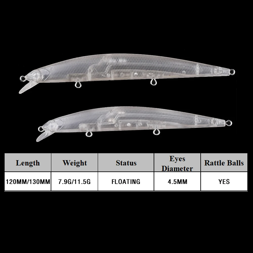 Chan'sHuang-Cebo en blanco sin pintar, Wobbler flotante de fundición larga, sonajero, pececillo, aparejo de señuelo de pesca Artificial hecho a mano, 20 piezas - imagen 2