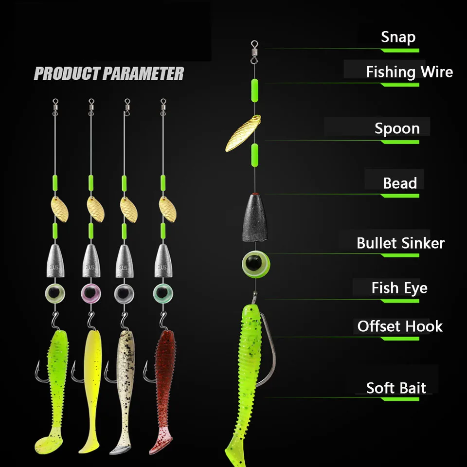 Texas-Juego de aparejos de pesca de lubina, Kit de aparejos de pesca, plomada de tiro, accesorios, 4 #2 #1 #3,5g 5g 7g 10g, juego de 5 piezas - imagen 2