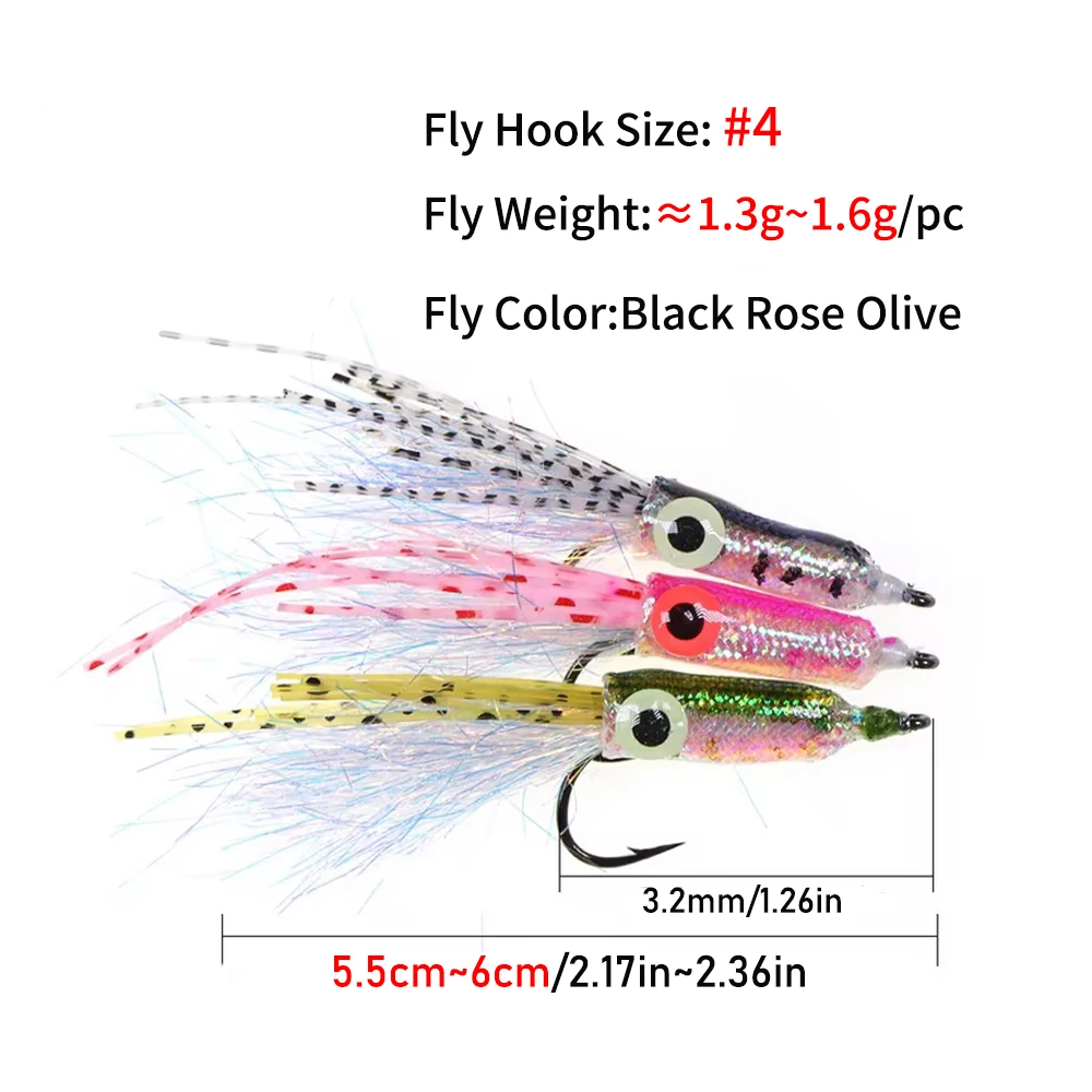 Wifreo 3PCS # 4 pequeñas moscas de calamar 3D ojos luminosos cuerpo Flash trucha Artificial lubina Señuelos de pesca de agua salada cebos Oliva Rosa negra - imagen 3