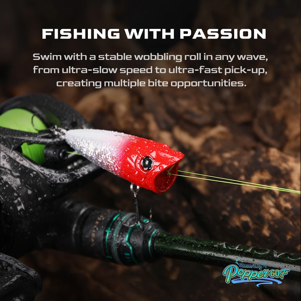 TSURINOYA 60F Popper Fishing Lure RIPPLE 60mm 8.7g Topwater Hard Bait For Bass Pike Long Casting Floating Wobble Surface Model - imagen 3