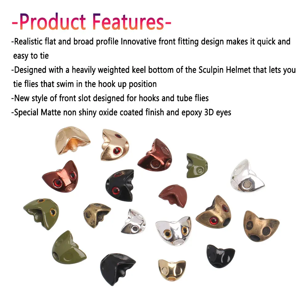 Bimoo 20PCS Fly Tying Sculpin Head 3D Fish Eyes Fast Sinking Fish Skull Sculpin Helmet Fly Tying Material Trout Fishing Lures - imagen 5