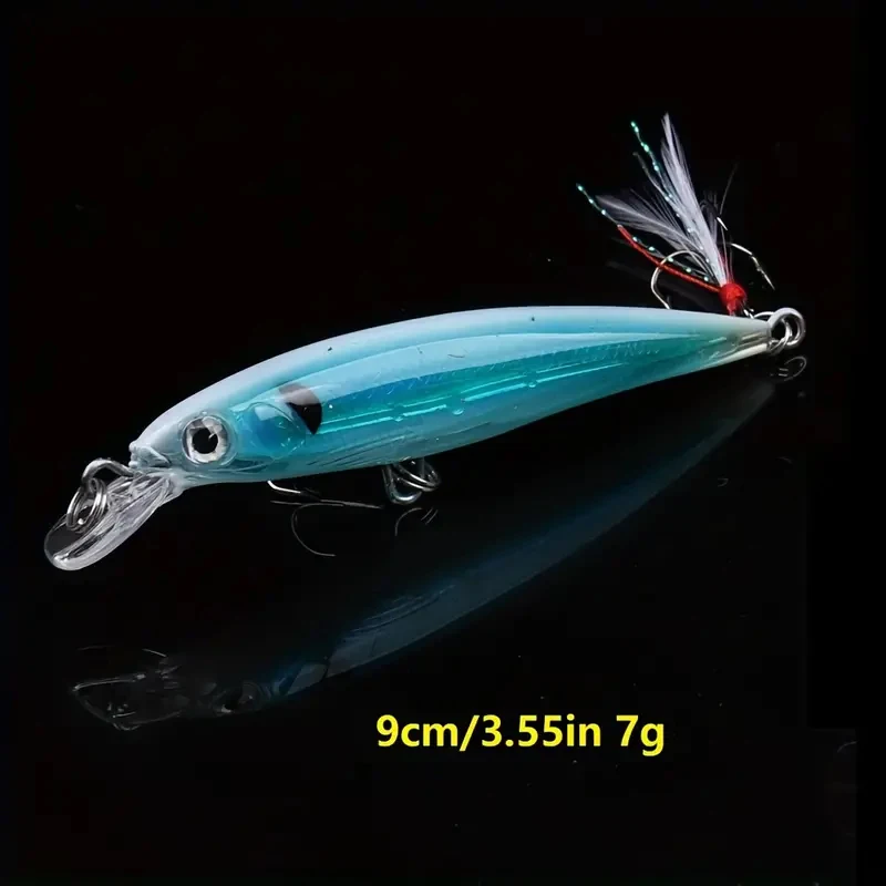 Minnow Wobblers Señuelo Cebo Duro con Anzuelos de Plumas