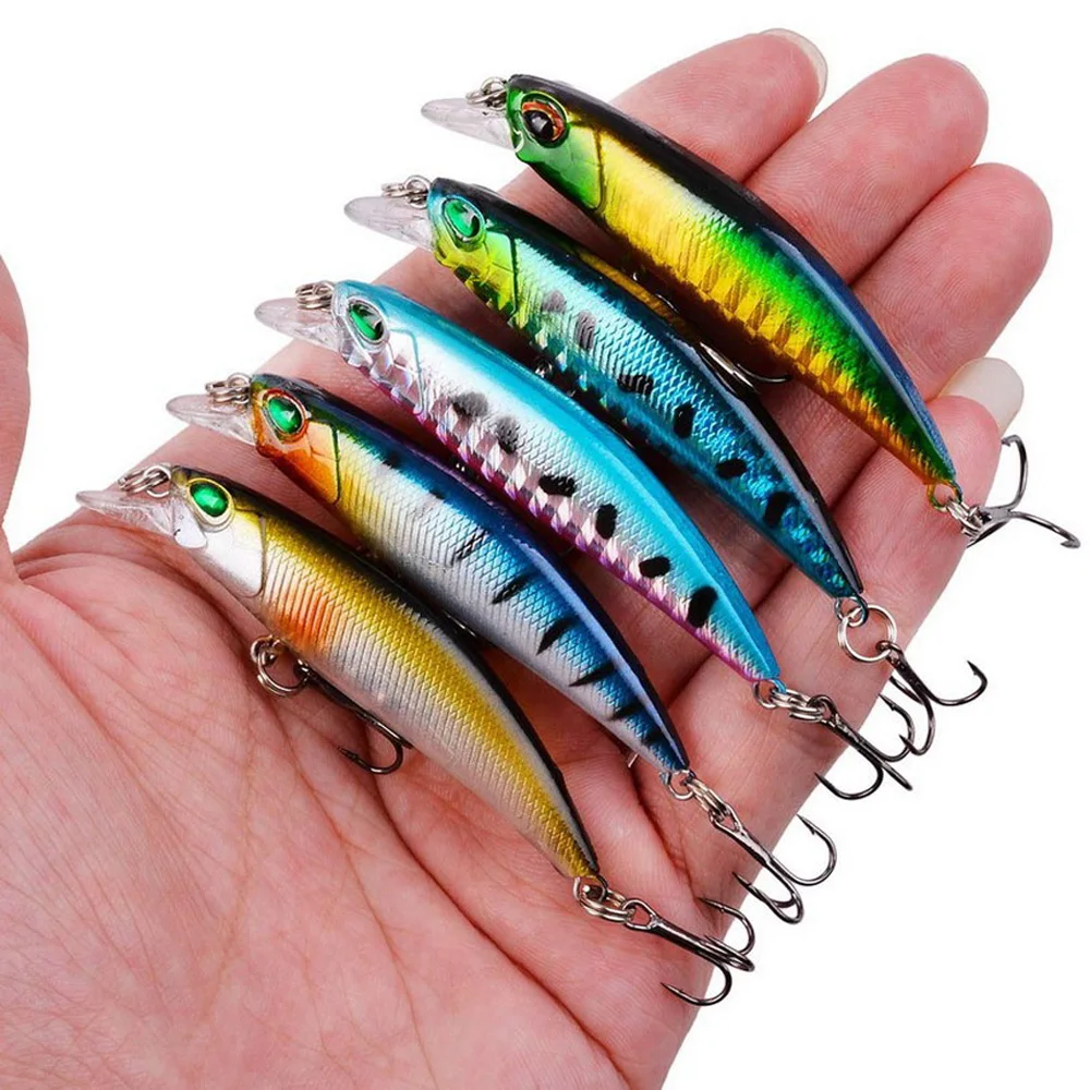 5 uds Kit de Señuelos de Pesca hundimiento Minnow trucha cebo Artificial manivela cebo lubina gancho Wobbler caja de aparejos de pesca flotante Jerkbait - imagen 5