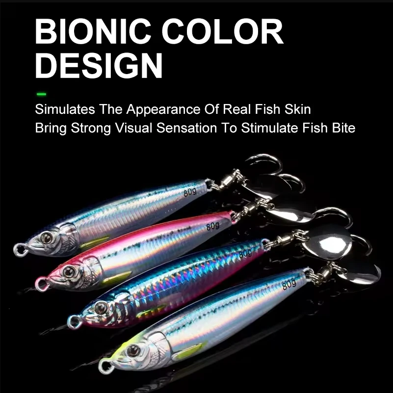 J113 40g 60g 80g cebos de Jigging de fundición cosida señuelos de Jigging de agua salada gancho duro luminoso Micro señuelo de plantilla de Metal - imagen 5