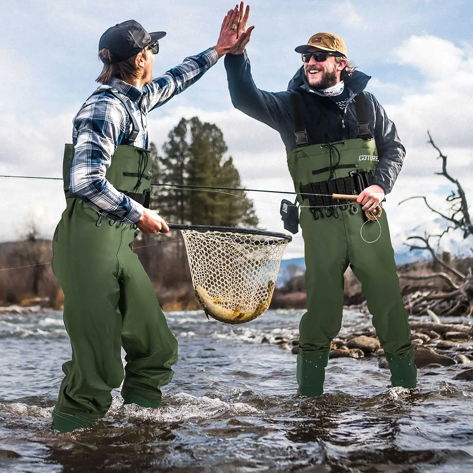 Goture-mallas de cintura para pesca con mosca, transpirables, impermeables, pantalones altos, Wader, pantalones duraderos para pesca y caza - imagen 5