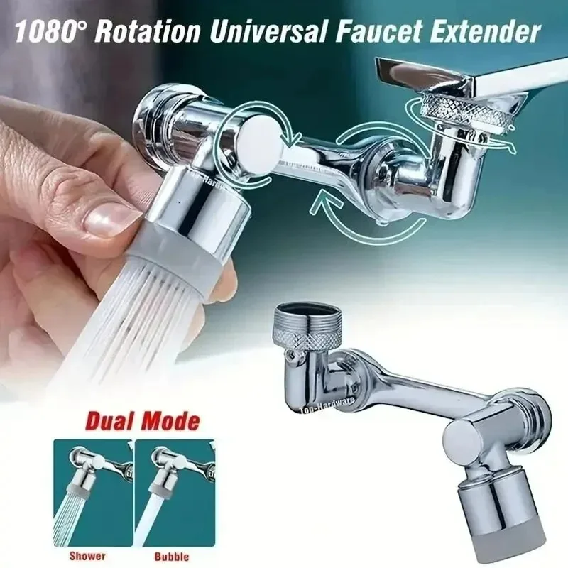 Extensor de grifo de 1-2 piezas, brazo robótico de aleación, 1080 ° Extensión de grifo universal giratoria, grifo giratorio para lavabo de baño - imagen 3