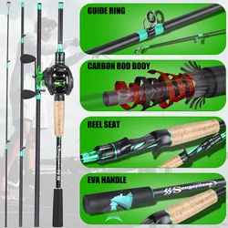 Sougayilang combo caña y carrete pesca fibra de carbono 7.2:1 aluminio