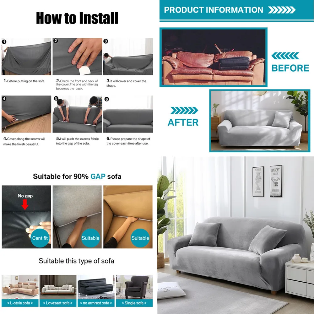 Funda de sofá de terciopelo elástica gruesa, funda de sofá de 1/2/3/4 plazas para sala de estar, funda de sofá esquinero en forma de L de felpa de terciopelo - imagen 5