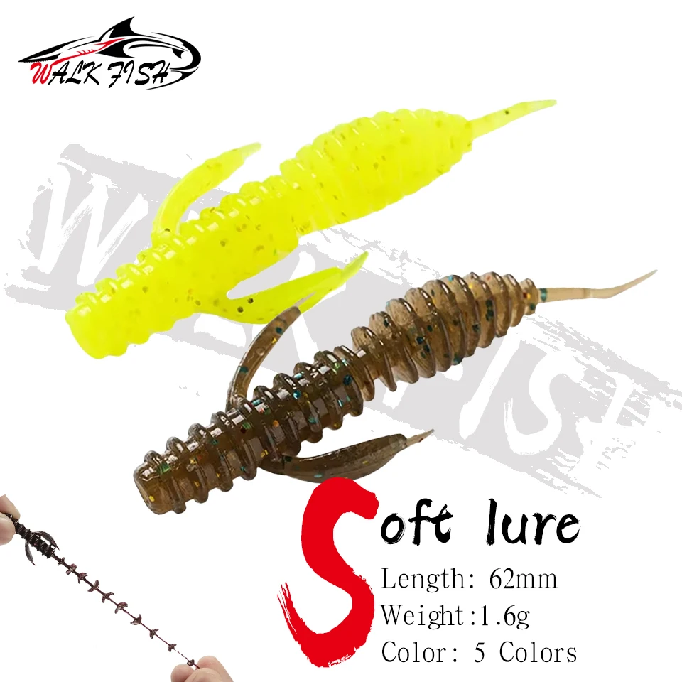 WALK FISH 12 Uds 6,2 cm 1,5g señuelos blandos larva de plástico flotante de agua dulce Swimbaits gusanos de silicona pesca cebos artificiales falsos