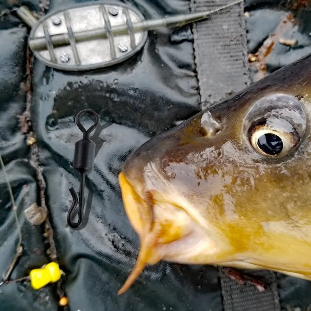 Giratorios para pesca de carpa, cambio rápido, negro mate, aparejo de pesca de carpa, aparejos terminales de pesca, paquete de 20 - imagen 3