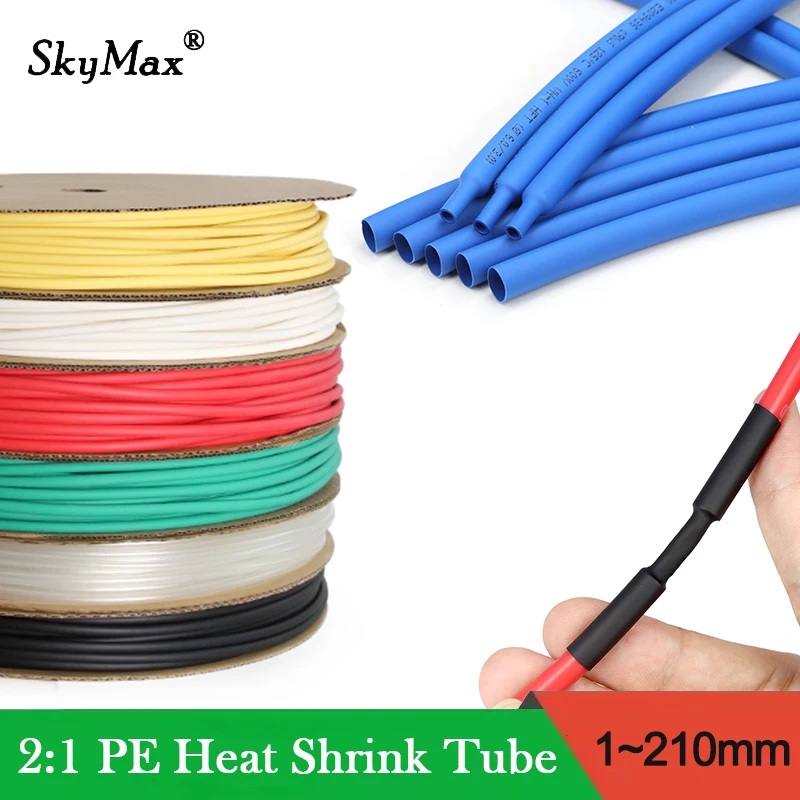 Tubo termorretráctil 2:1, 1 ~ 210mm de diámetro, aislamiento de poliolefina de colores, conexión de tubo retráctil, funda protectora de cable eléctrico, 1 metro
