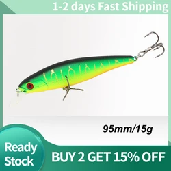 AI-SHOUYU Minnow cebo señuelo de Pesca duro 95mm/15g cebo que se hunde con 2 anzuelos triples Crankbait Wobbler Pesca aparejos de Pesca Leurre